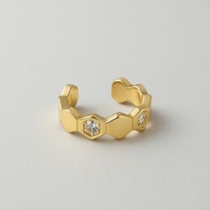 Piercing Fake Sextavado Intercalado Zircônia Dourado 18K