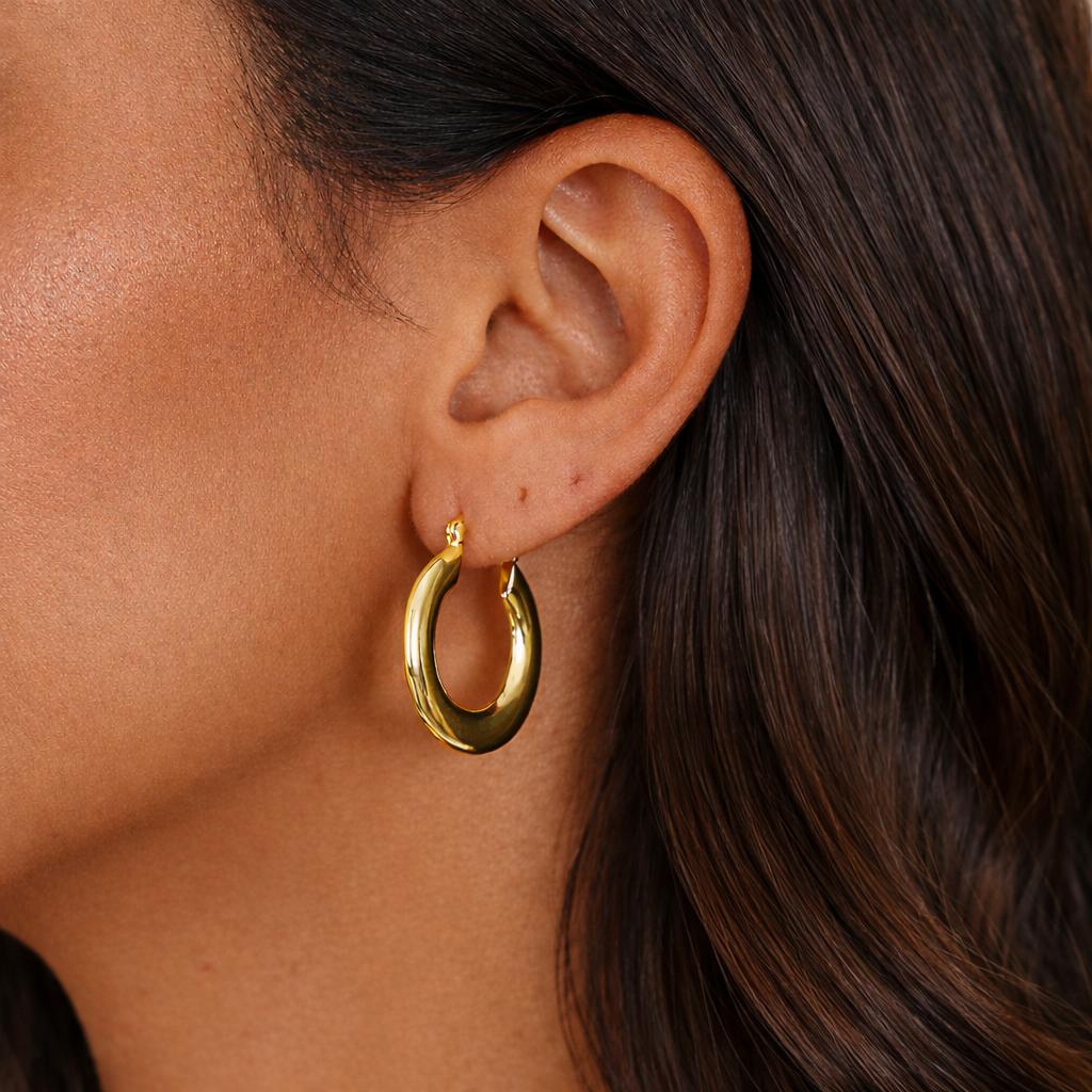 Brinco Argola Achatada com Fecho Italiano Dourado