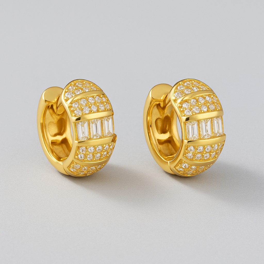 Trio de Argolas com Zircônias e Baguetes Cravejadas (Banhos Mistos)