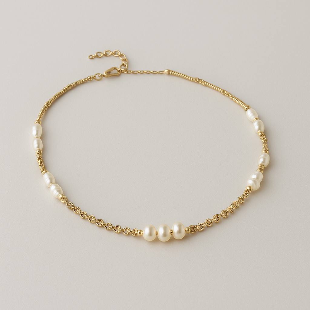 Choker com Mini Pérolas de Água Doce e Canutilhos Dourados - Imagem 2