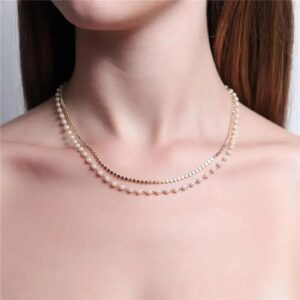 Choker Dupla Esferas Achatadas e Pérolas Dourado