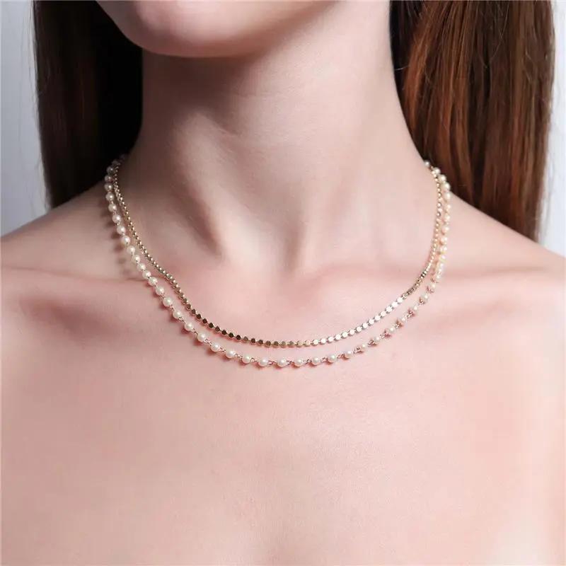 Choker Dupla Esferas Achatadas e Pérolas Dourado