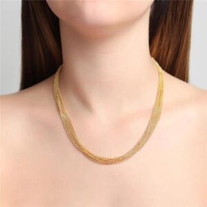 Gargantilha Sete Voltas Mini Esferas Diamantadas Dourado Ouro 18k