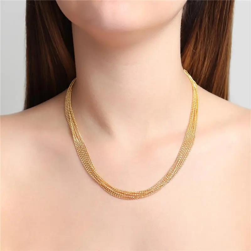 Gargantilha Sete Voltas Mini Esferas Diamantadas Dourado Ouro 18k