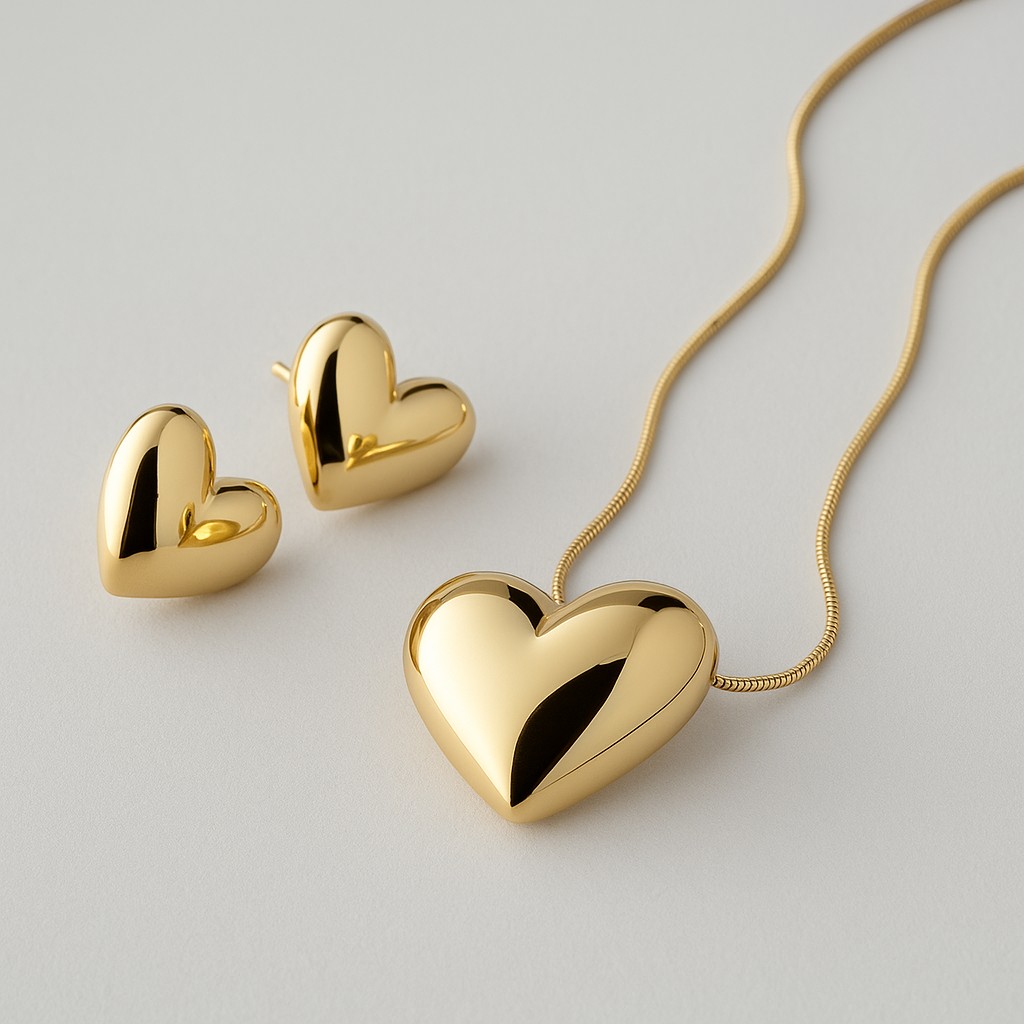 Conjunto Colar e Brinco Coração Liso