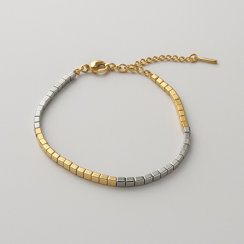 Pulseira de Canutilhos Quadrados em Banhos Mistos