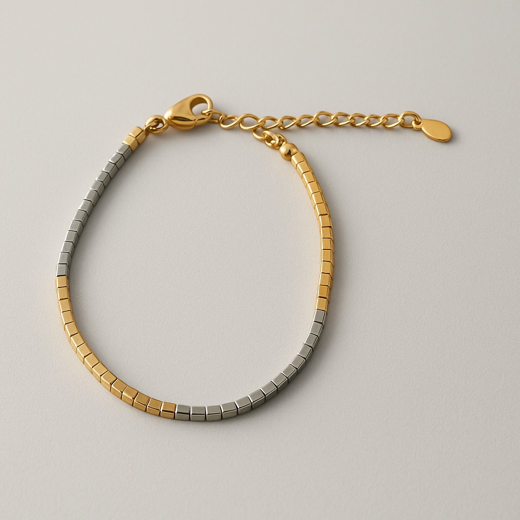 Pulseira de Canutilhos Quadrados em Banhos Mistos - Imagem 2