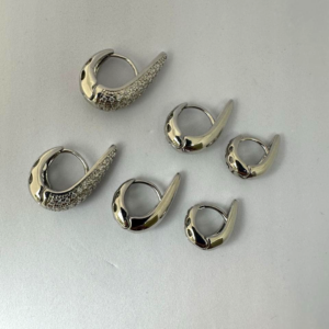 Trio de Brincos Gota Lisa e Cravejada Zircônia Ródio Branco