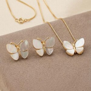 Conjunto Colar e Brinco Borboleta em Madre Pérola