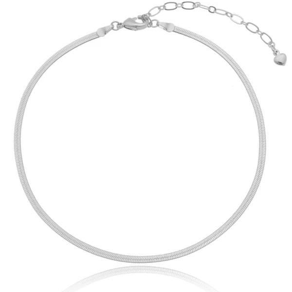 Tornozeleira Fita Fina em Ródio Branco