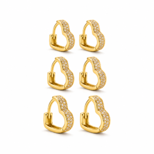 Trio de argolas coração micro zircônias Banhado a ouro 18k