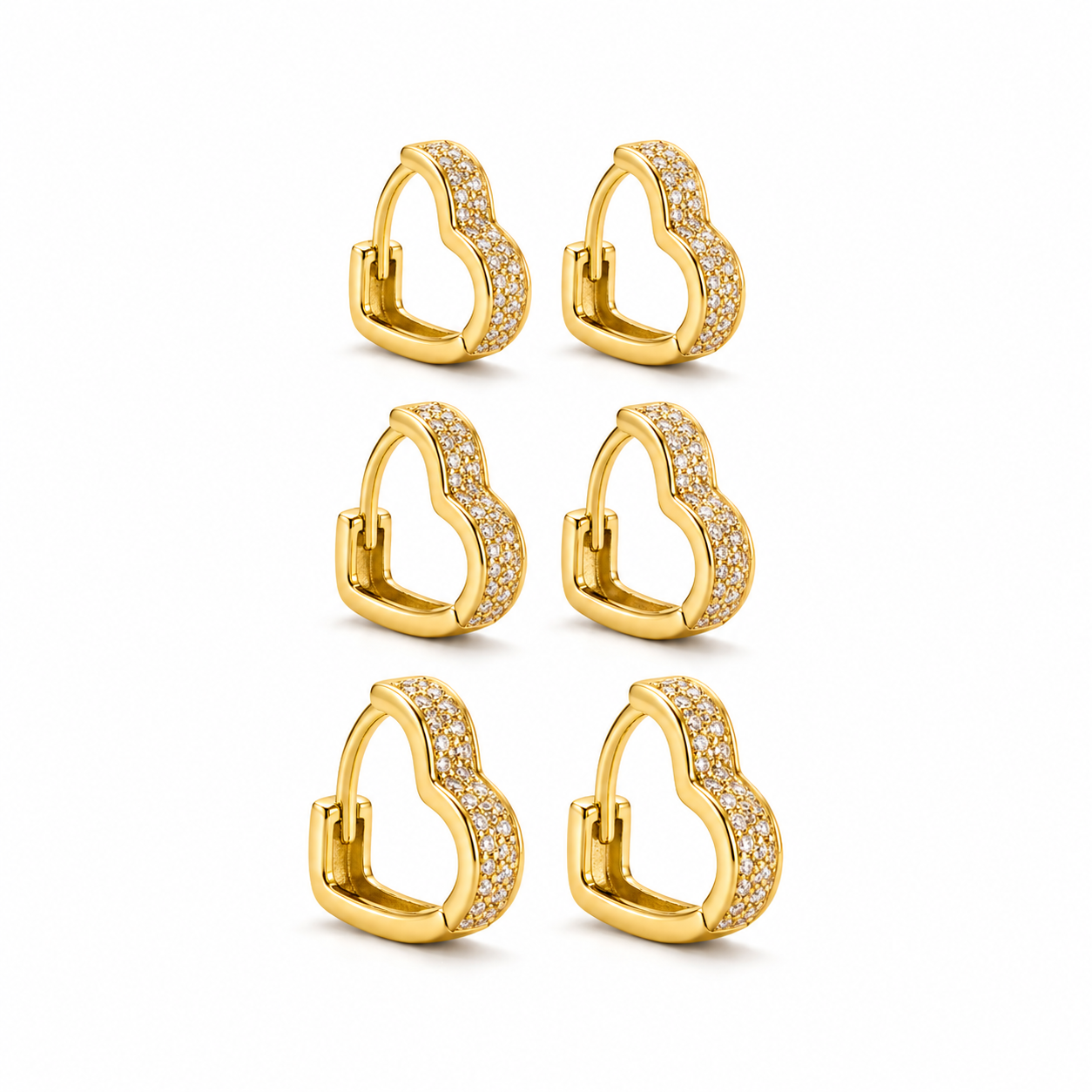 Trio de argolas coração micro zircônias Banhado a ouro 18k