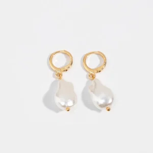 Argola com Pingente em Pérola Barroca banhada a ouro 18k
