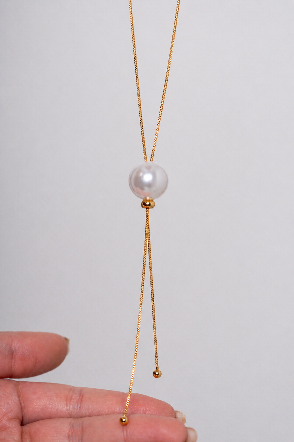 Colar Gravata Pérola Banhado a Ouro 18k