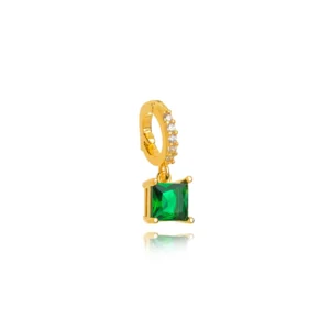 Pingente Quadrado M Esmeralda Banhado a Ouro 18k