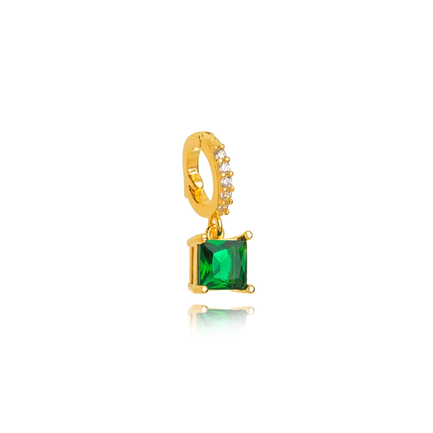 Pingente Quadrado M Esmeralda Banhado a Ouro 18k
