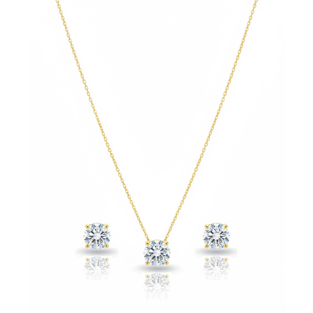 Conjunto Ponto de Luz Cristal Banhado a Ouro 18k