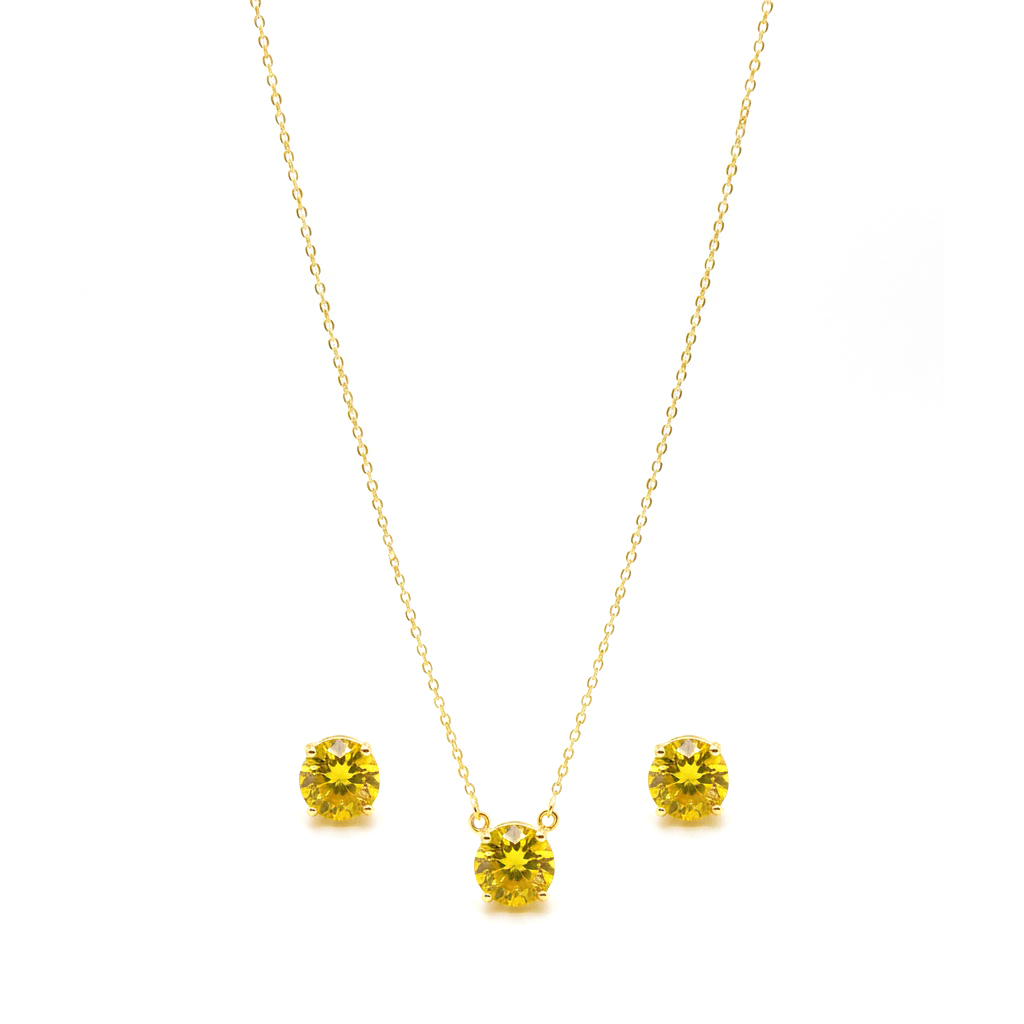 Conjunto Ponto de Luz Citrino Banhado a Ouro 18k
