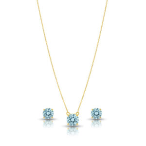 Conjunto Ponto de Luz Aqua Marinha Banhado a Ouro 18k