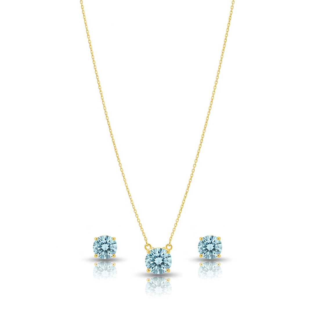 Conjunto Ponto de Luz Aqua Marinha Banhado a Ouro 18k