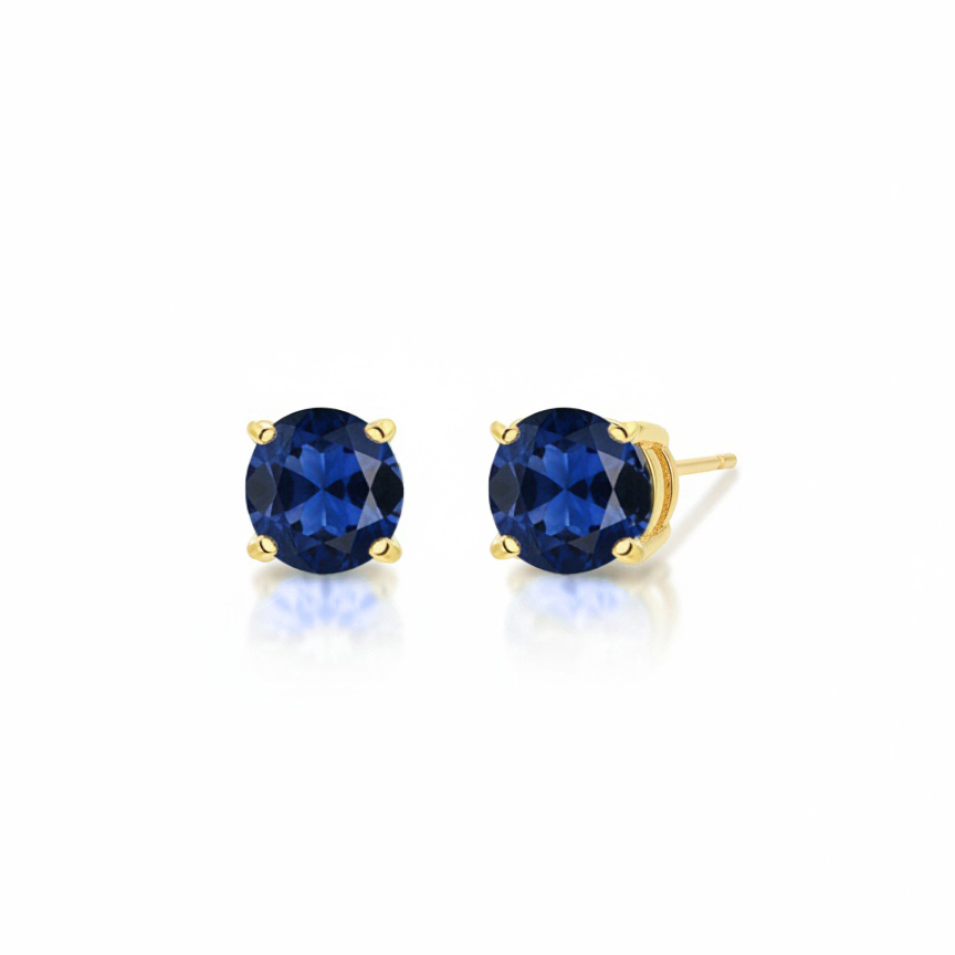 Brinco Ponto de Luz Safira 6mm Banhado a Ouro 18k