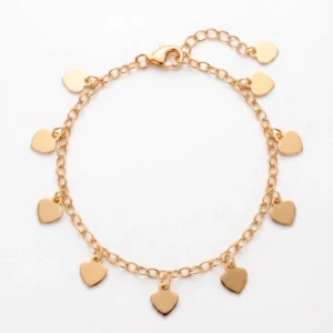 Pulseira Infantil Corações Banhada a Ouro 18k