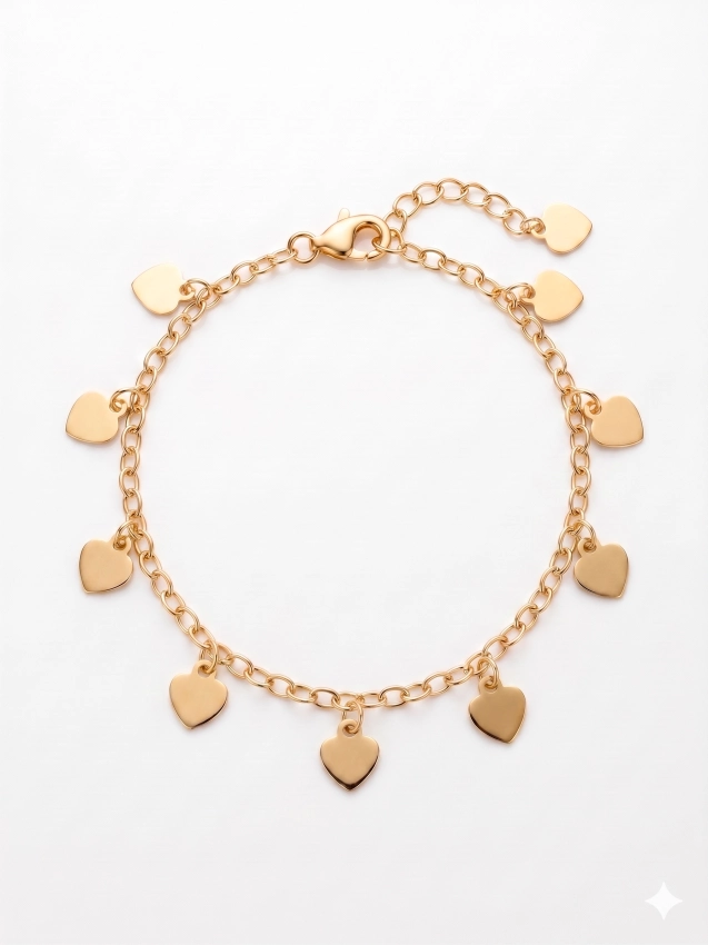 Pulseira Infantil Corações Banhada a Ouro 18k