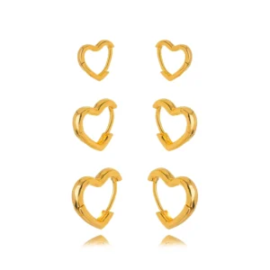 Trio de Argolas Coração Banhado a Ouro 18k