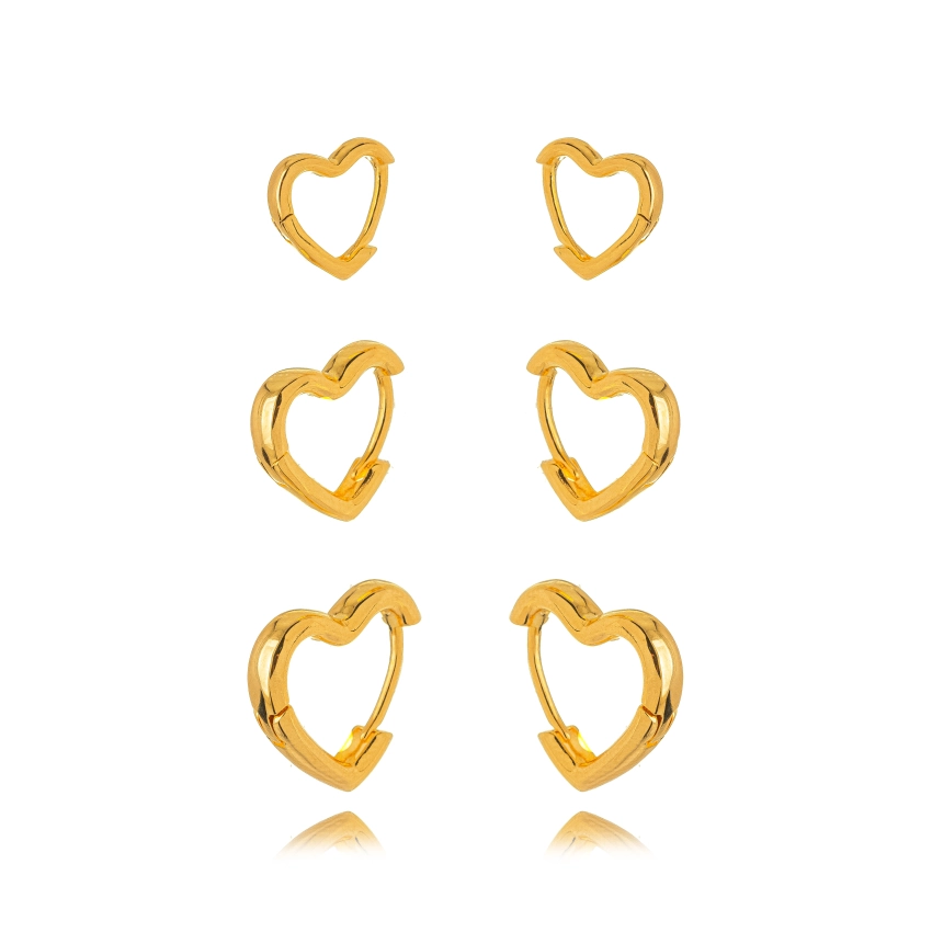 Trio de Argolas Coração Banhado a Ouro 18k