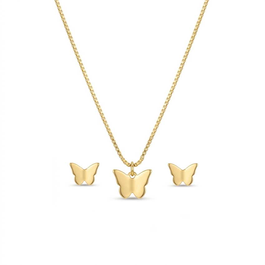 Conjunto Infantil Borboleta Banhado a Ouro 18k