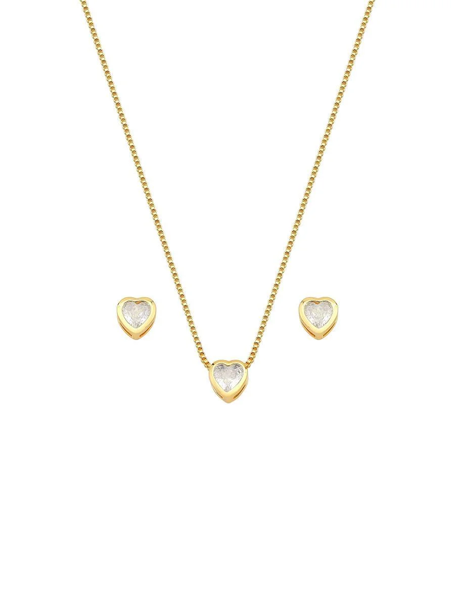 Conjunto Ponto de Luz Coração Banhado a Ouro 18K