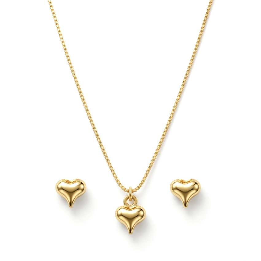 Conjunto Infantil Coração Banhado a Ouro 18k