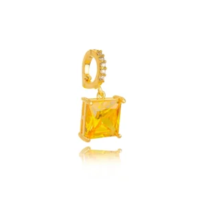 Pingente Quadrado M Citrino Banhado a Ouro 18k