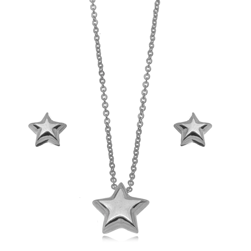 Conjunto Estrela Ródio Branco