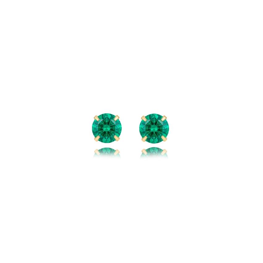 Brinco Ponto de Luz Turmalina 6mm Banhado a Ouro 18k