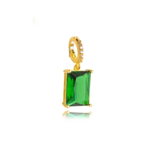 Pingente retangular M Esmeralda Banhado a ouro 18k