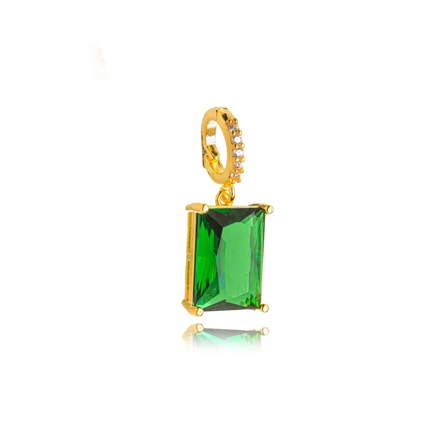 Pingente retangular M Esmeralda Banhado a ouro 18k