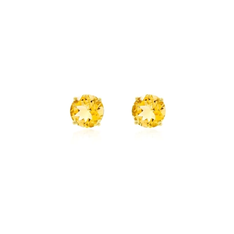 Brinco Ponto de Luz Citrino 6mm Banhado a Ouro 18k