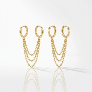 brinco ear line corrente tripla banhado a ouro 18k
