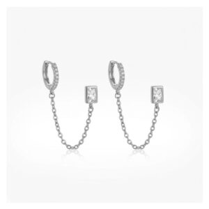 brinco ear line corrente e ponto de luz ródio branco