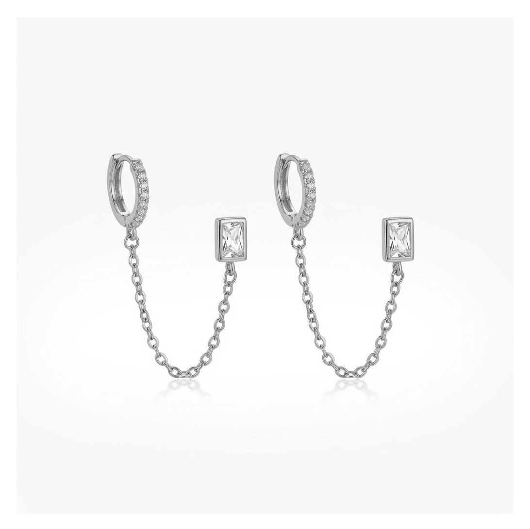 brinco ear line corrente e ponto de luz ródio branco