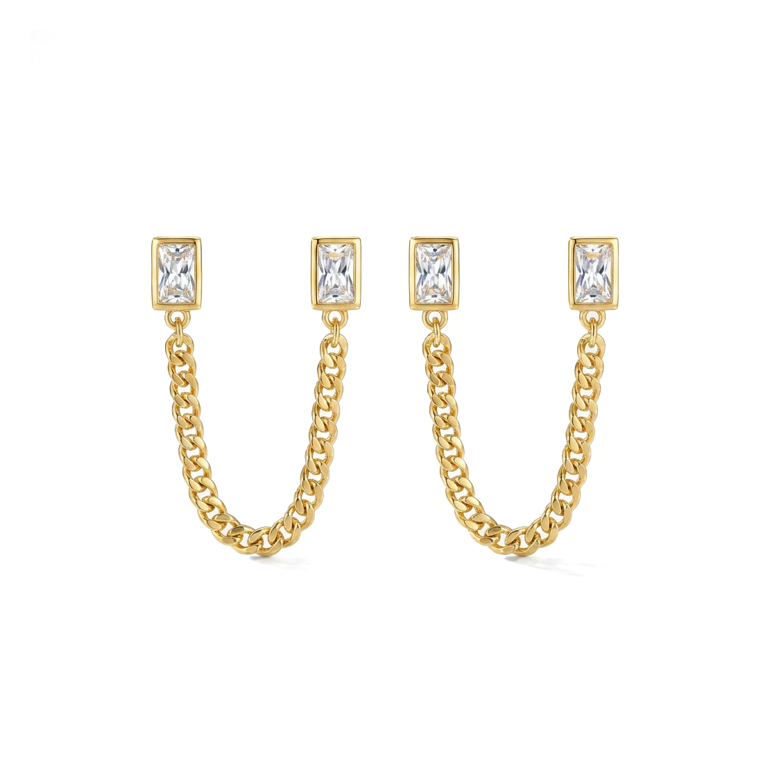 brinco ear line pontos de luz banhado a ouro 18k