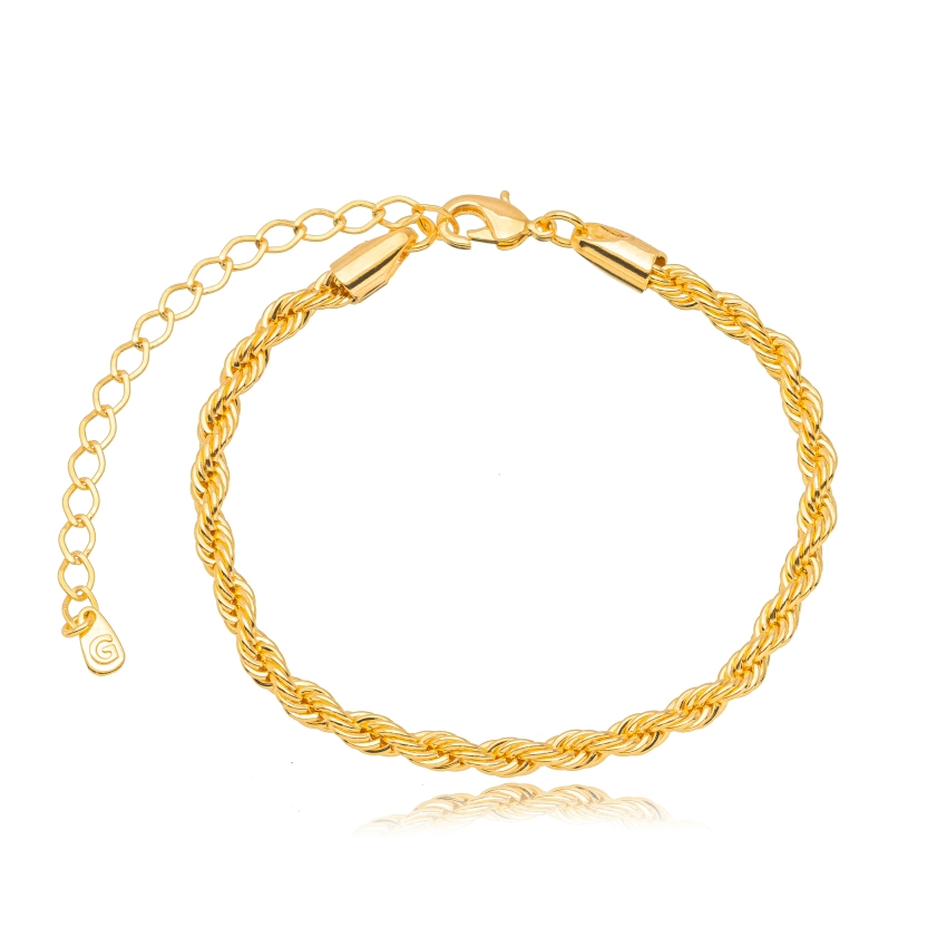 pulseira cordão baiano 4mm banhado a ouro 18k
