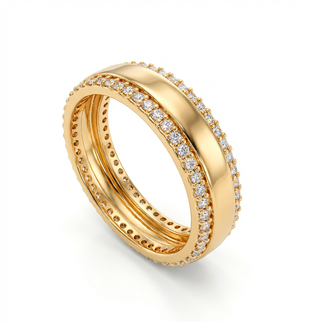 Anel aparador com duas fileiras de micro zircônias banhado a ouro 18K