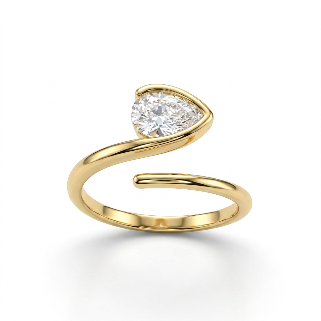 anel gota de cristal banhado a ouro 18k