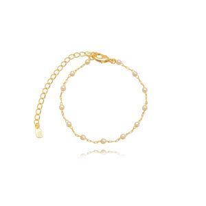 Pulseira Mini Pérolas Banhada a Ouro 18K