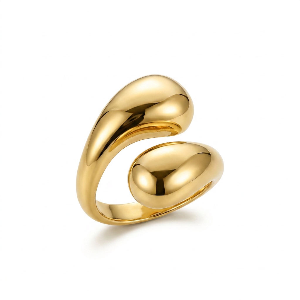 Anel Ajustável Gotas Grande Banhado a Ouro 18k