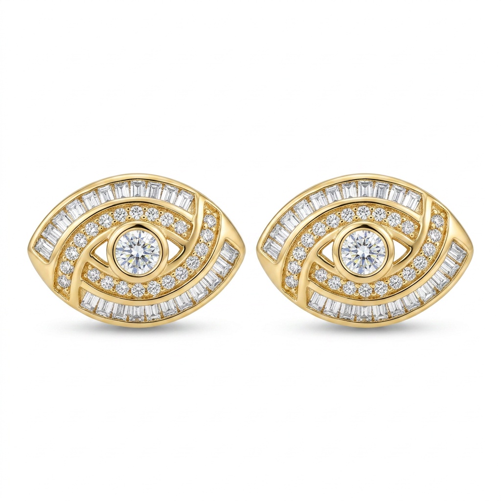 Brinco Olho Cravejado em Zircônias Banhado a Ouro 18k
