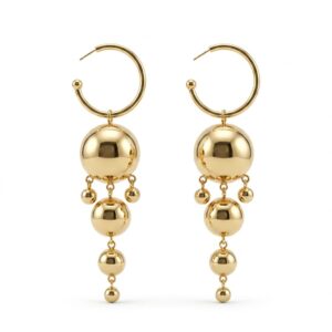 Brinco Argola Longo com Esferas Banhado a Ouro 18k