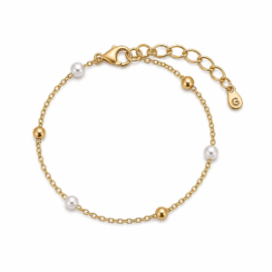 Pulseira Esferas e Perolas Banhada a Ouro 18k